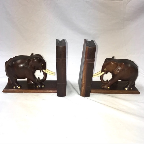 Vintage carved wooden elephant bookends - Picture 1 of 16